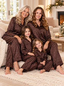 Family Matching Brown Leopard Print Silky 2-Piece Pajama Set