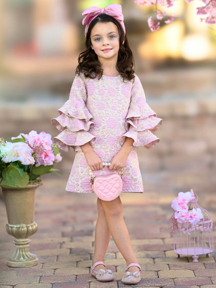 Blossoming Pink Ruffle Sleeve Dress