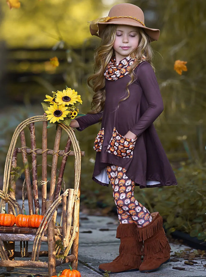 Toddler Fall Outfits | Girls Slouch Pocket Tunic, Legging & Scarf Set