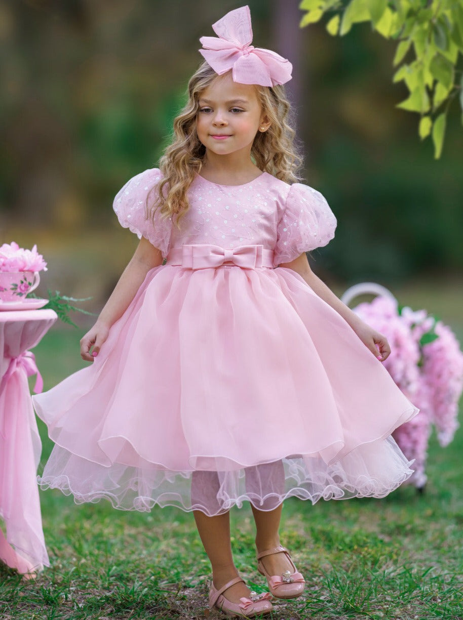 Starlight Glam Puff Sleeve Formal Dress Pink / 12MON