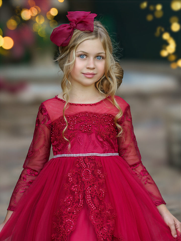 Gala Ready Sheer Shoulder Tiered Special Occasion Dress Mia Belle Girls