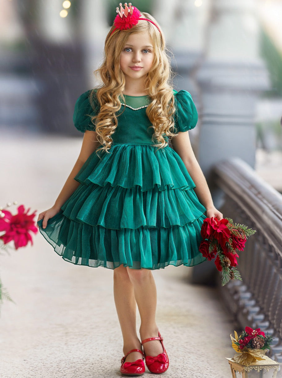 Toddler Fancy Holiday Dresses | Shimmer Chiffon Puff Princess Dress