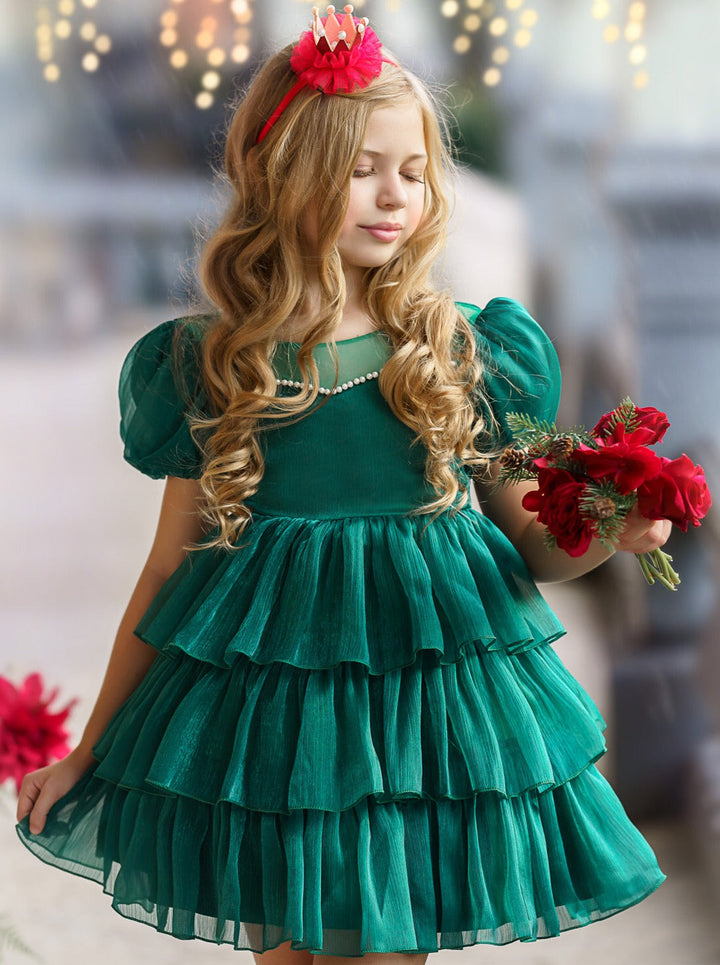 Toddler Fancy Holiday Dresses | Shimmer Chiffon Puff Princess Dress