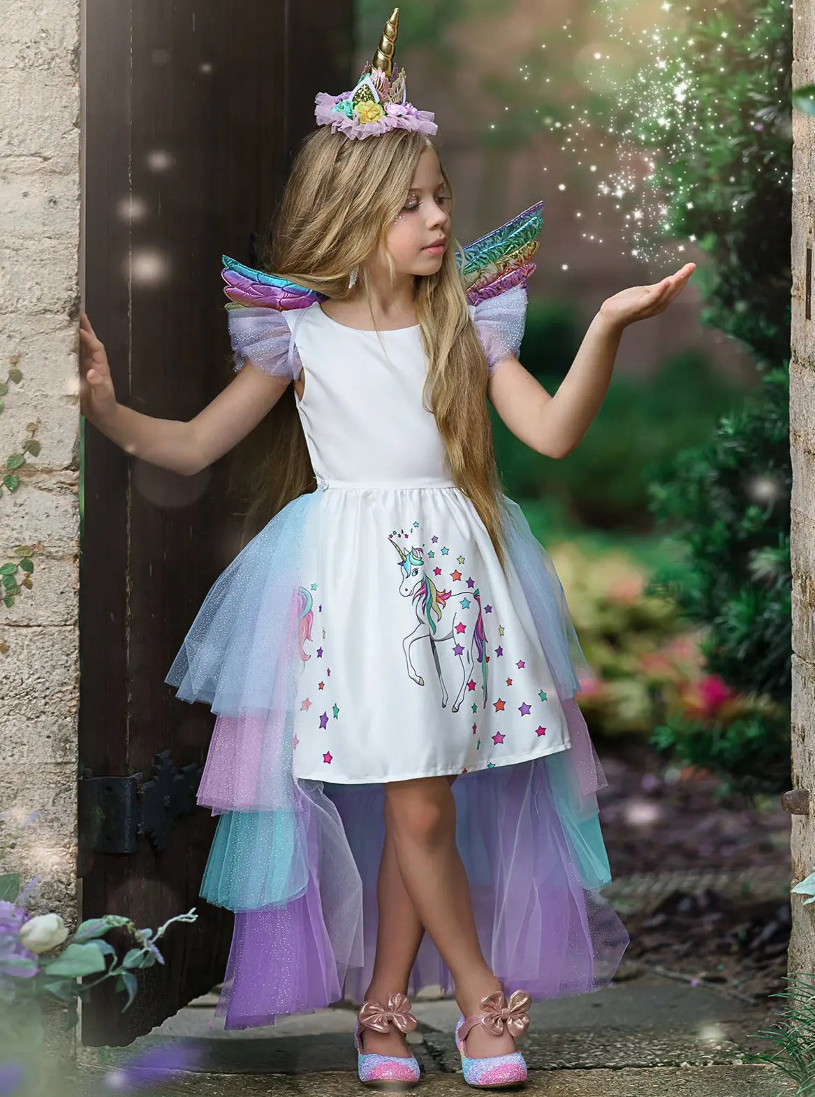 Girls Unicorn Princess Tulle Costume Dress Multicolor / 10Y