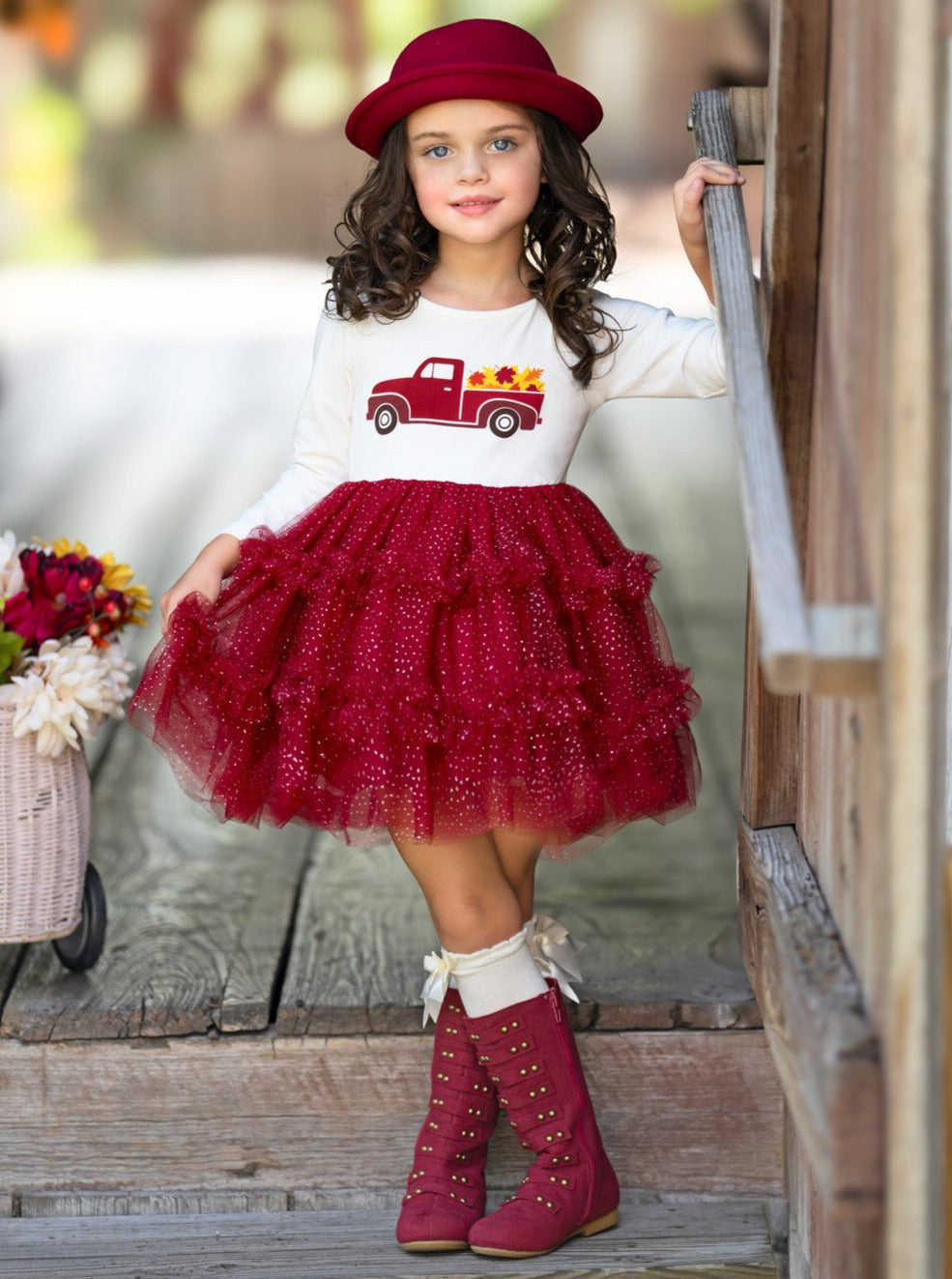 Vintage Truck Leaves Ruffled Tutu Dress Mia Belle Girls