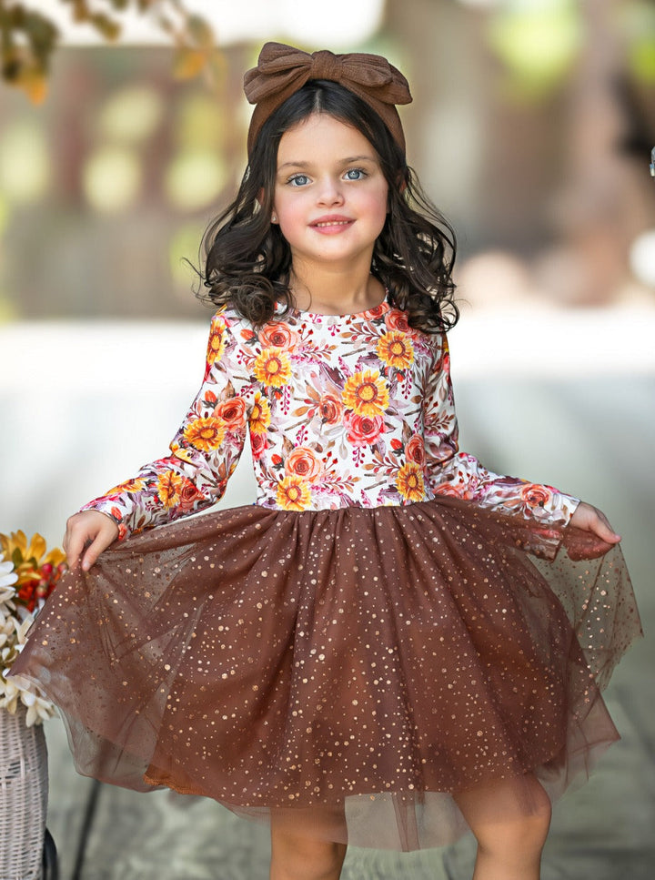 Autumn Floral Glitter Tutu Dress Mia Belle Girls