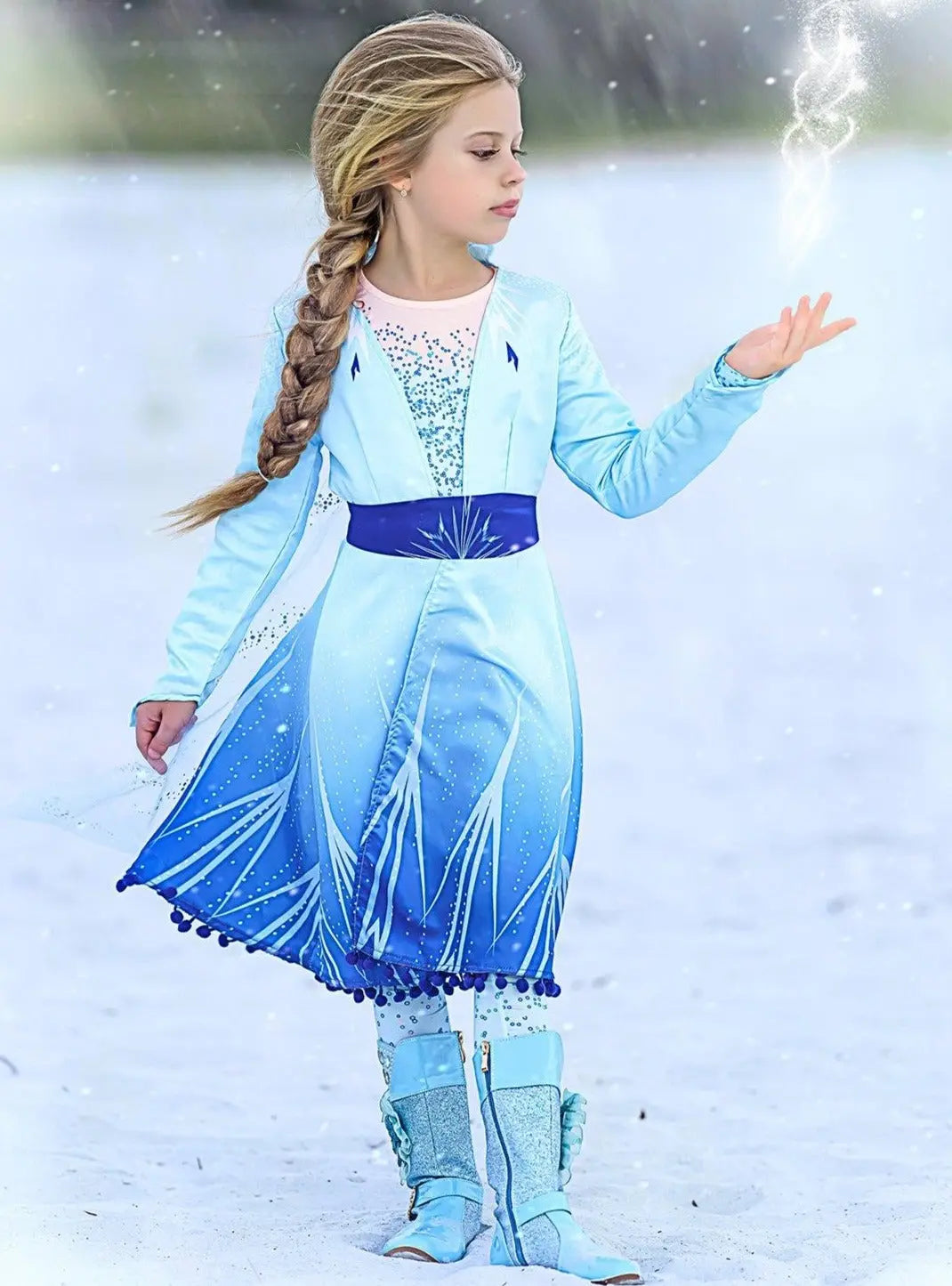 Girls Snow Queen Sparkle Costume Dress with Leggings Blue / 4T