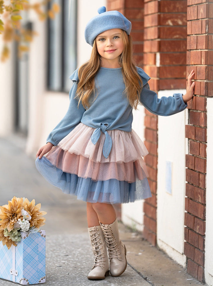 Blue Ruffle Top and Layered Tutu Skirt Set Mia Belle Girls