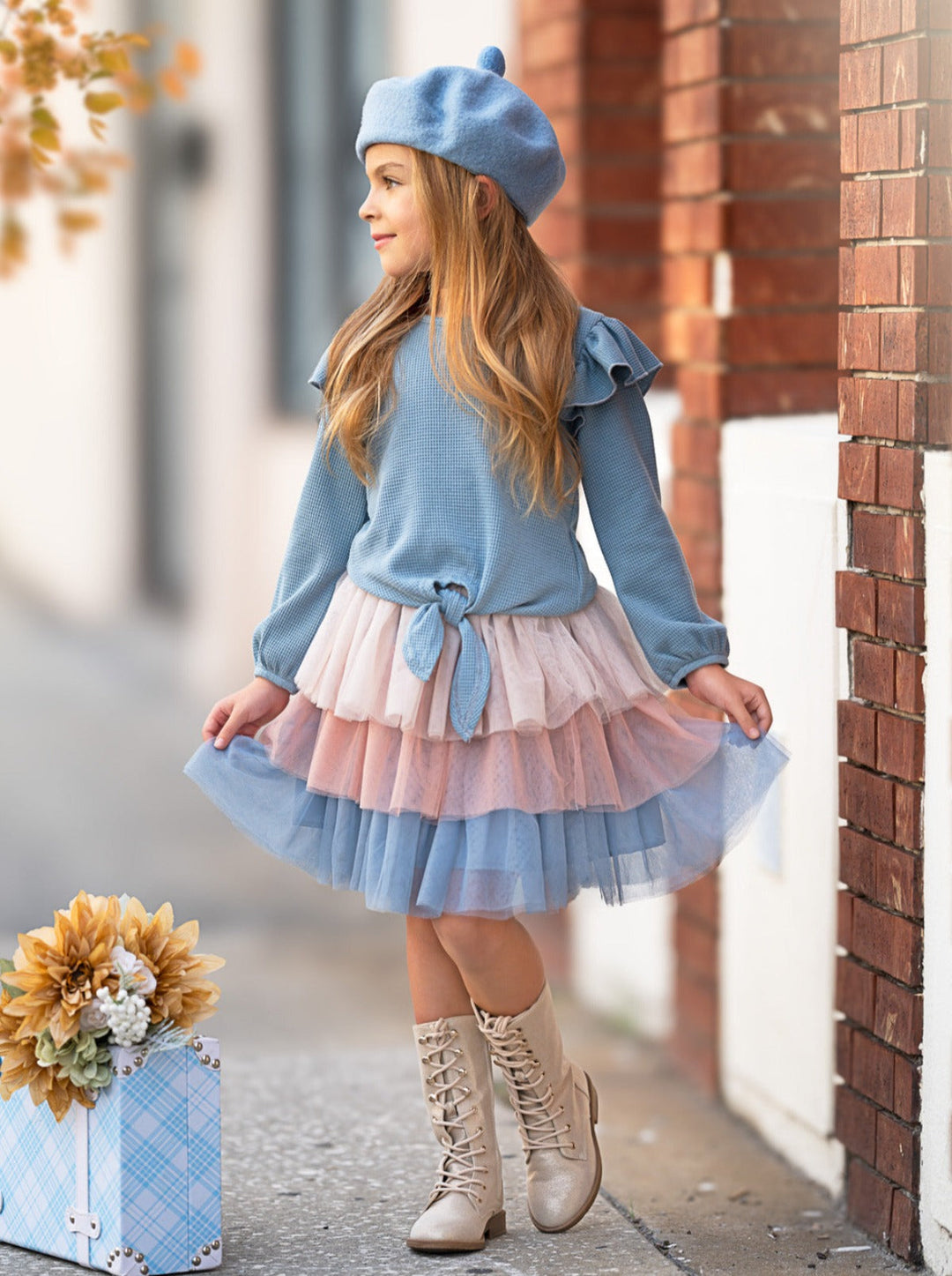 Blue Ruffle Top and Layered Tutu Skirt Set Mia Belle Girls
