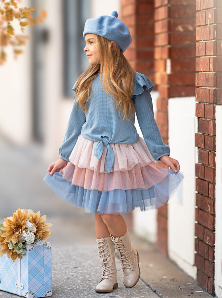 Blue Ruffle Top and Layered Tutu Skirt Set Mia Belle Girls