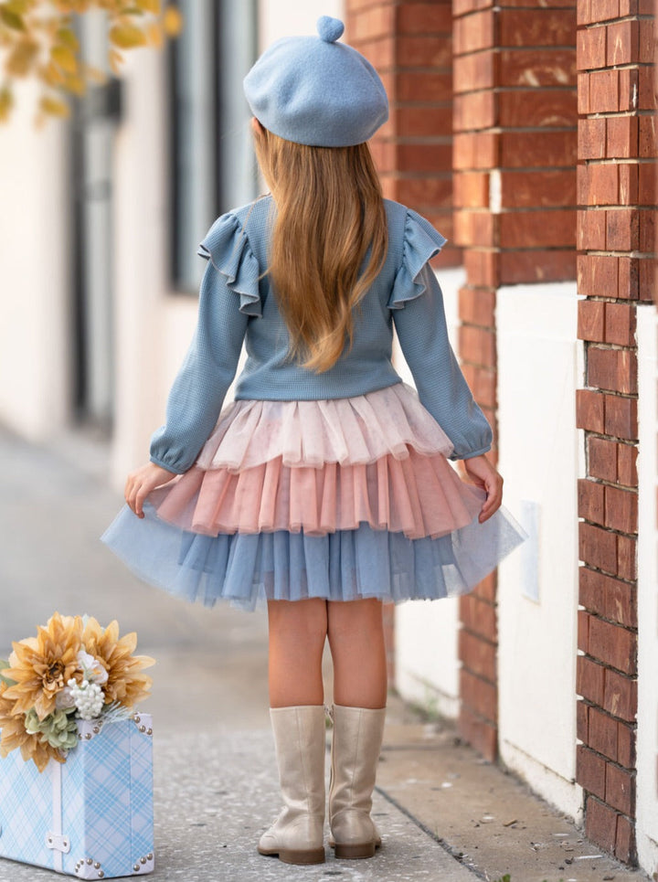 Blue Ruffle Top and Layered Tutu Skirt Set Mia Belle Girls