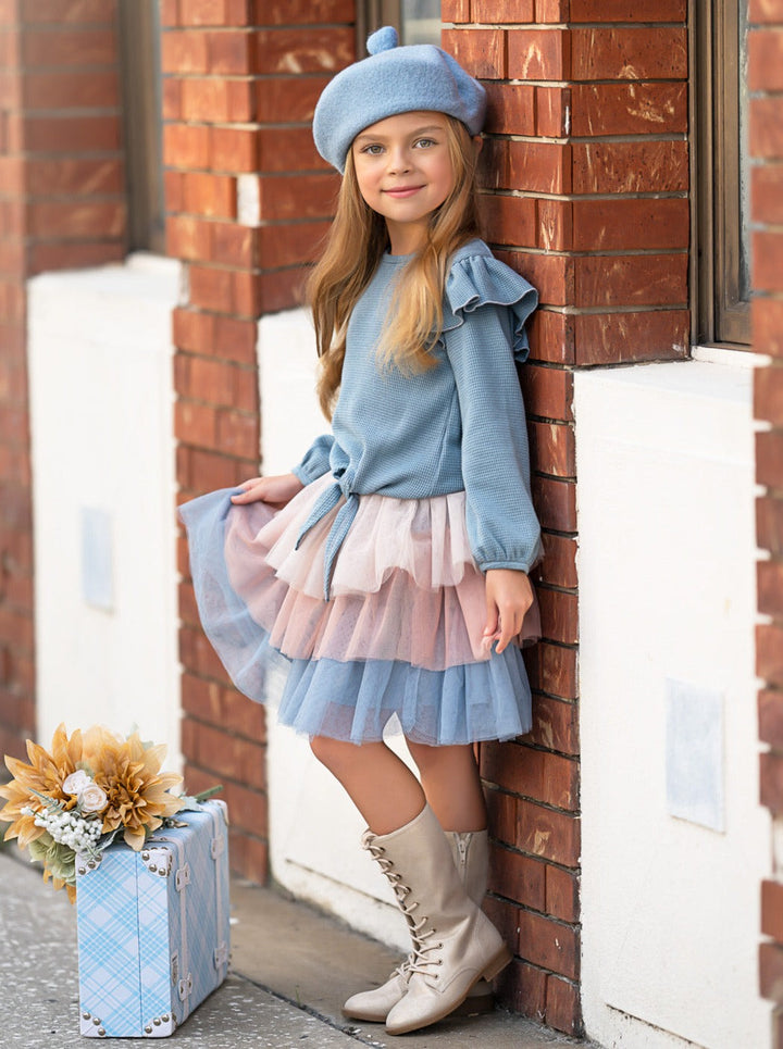 Blue Ruffle Top and Layered Tutu Skirt Set Mia Belle Girls