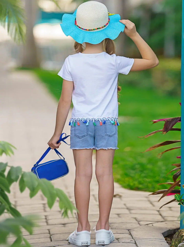 Mia Belle Girls Hello Summer Top & Denim Shorts Set | Resort Wear
