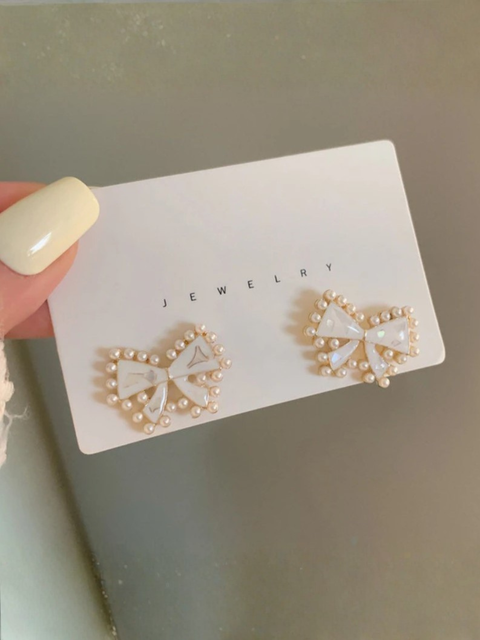 Pearl Bow Stud Earrings