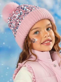 Cotton Candy Sparkle Pom Beanie