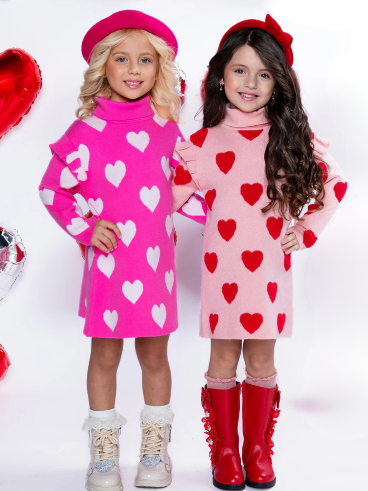 Warms My Heart Pink Heart Sweater Dress Mia Belle Girls