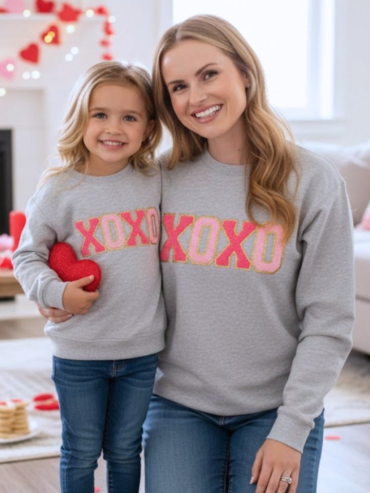 Mommy and Me "XOXO" Embroidered Chenille Patch Sweatshirt Mia Belle Girls