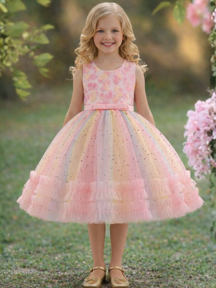 Twinkle and Twirl Sequined Rainbow Special Occasion Dress Mia Belle Girls