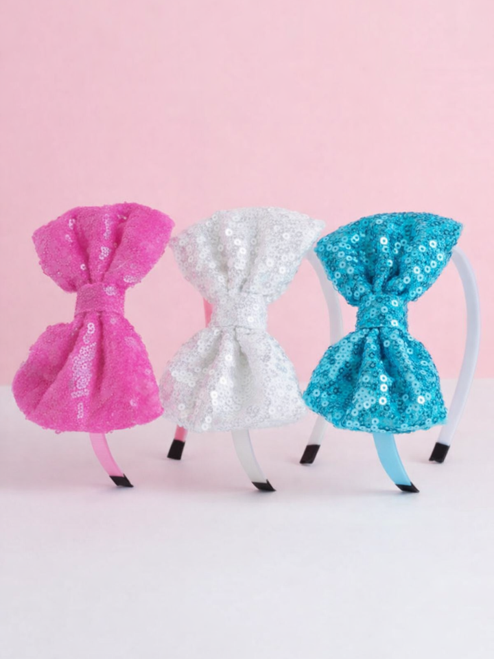 Petal Pop Sequin Bow Headband Set – Pack of 3