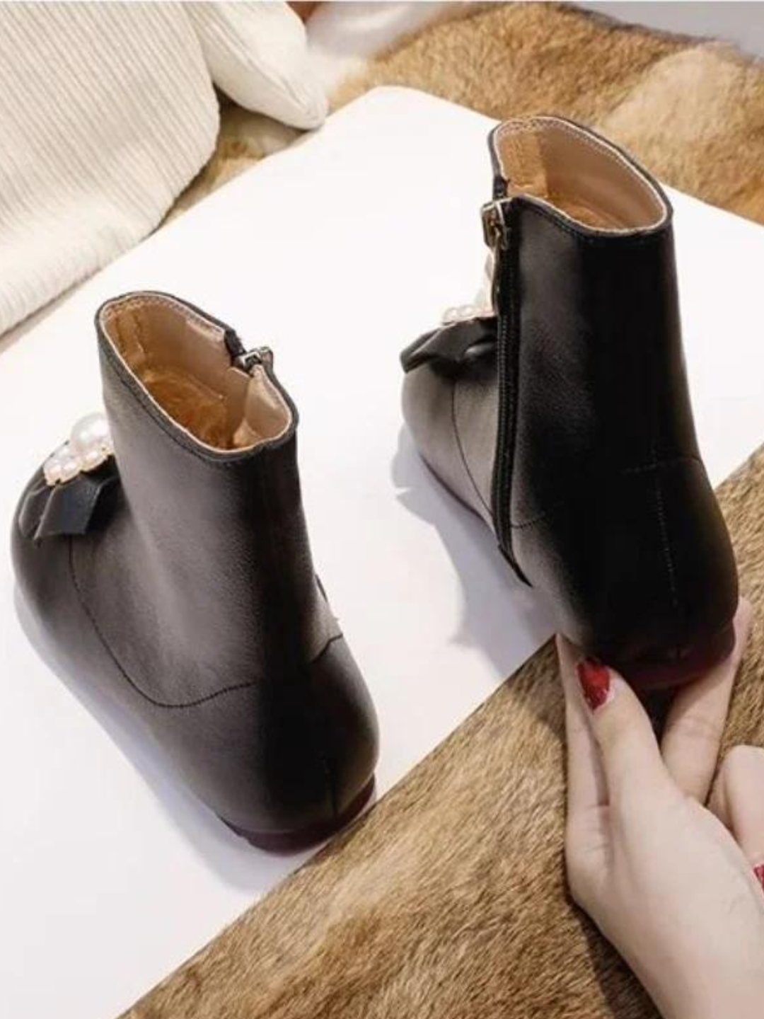 Catwalk Elegance Pearl Bow Ankle Boots By Liv and Mia Mia Belle Girls