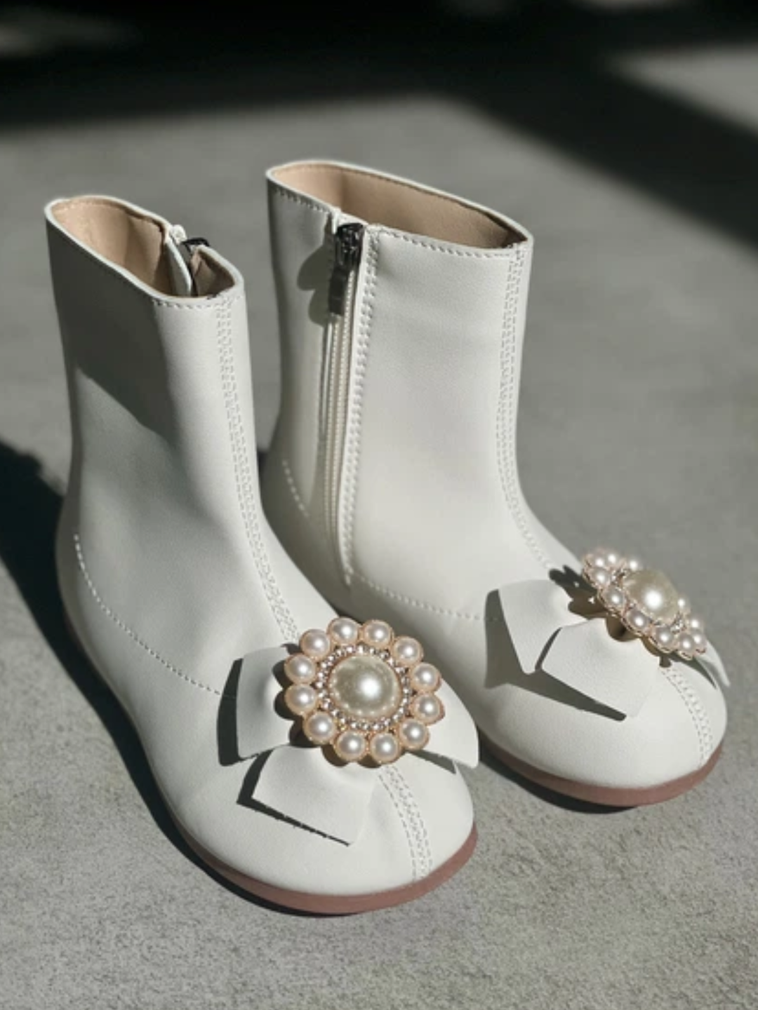 Catwalk Elegance Pearl Bow Ankle Boots By Liv and Mia Mia Belle Girls