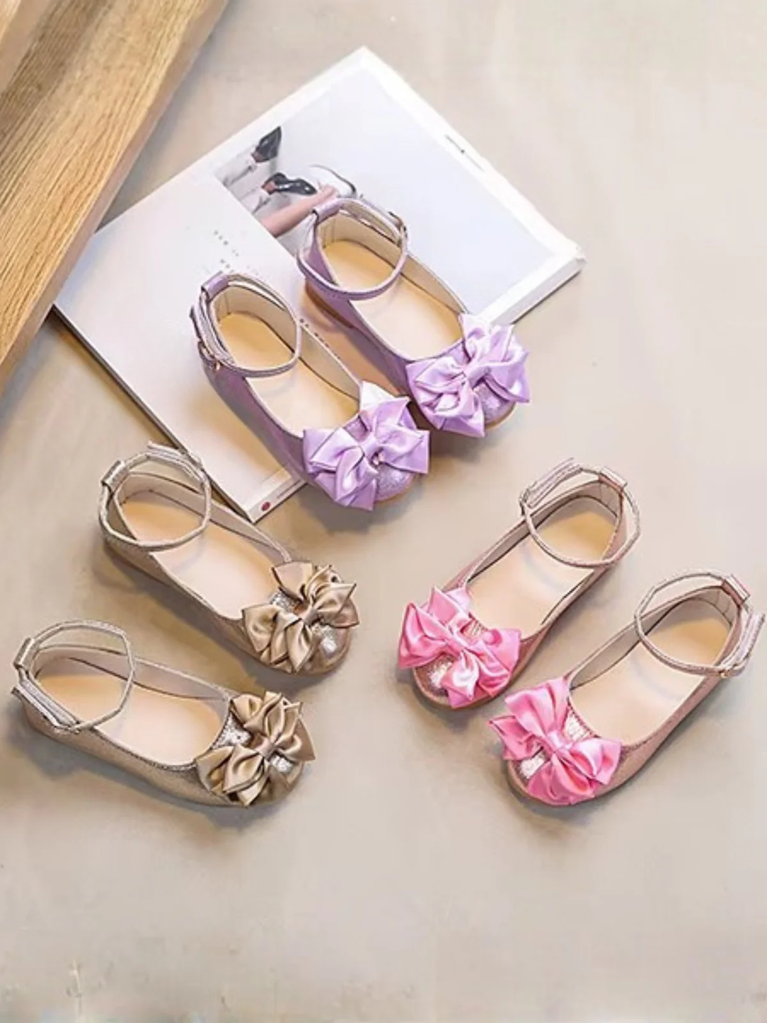 Princess Glow Bow Shimmer Ankle Strap Dress Flat Gold / 11