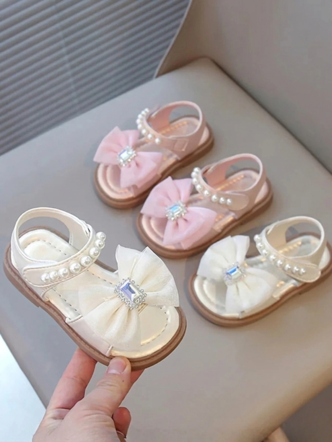Twinkle Charm Pearl Bow Rhinestone Dress Sandal Pink / 8