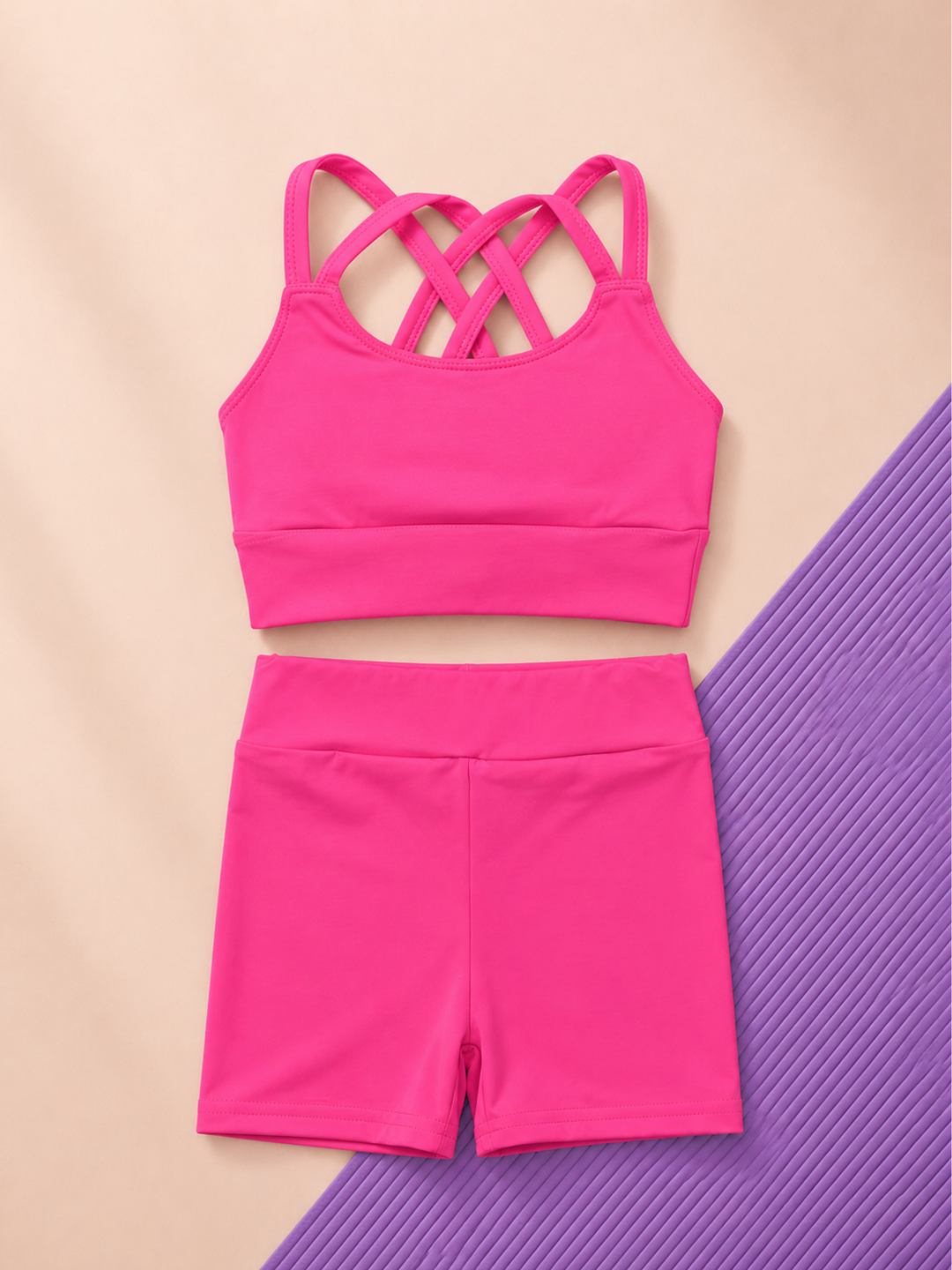 girls activewear set crop top and biker shorts blue outfit