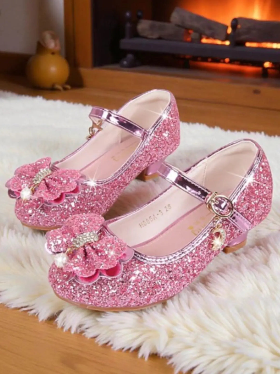 Pearl Embellished Bow Tie Mary Jane Glitter Princess Shoes By Liv and Mia Mia Belle Girls