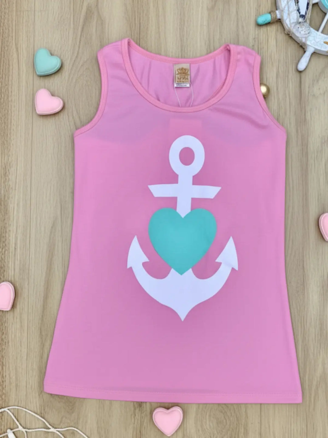Mommy and Me Back Bow Anchor and Heart Tank Mia Belle Girls