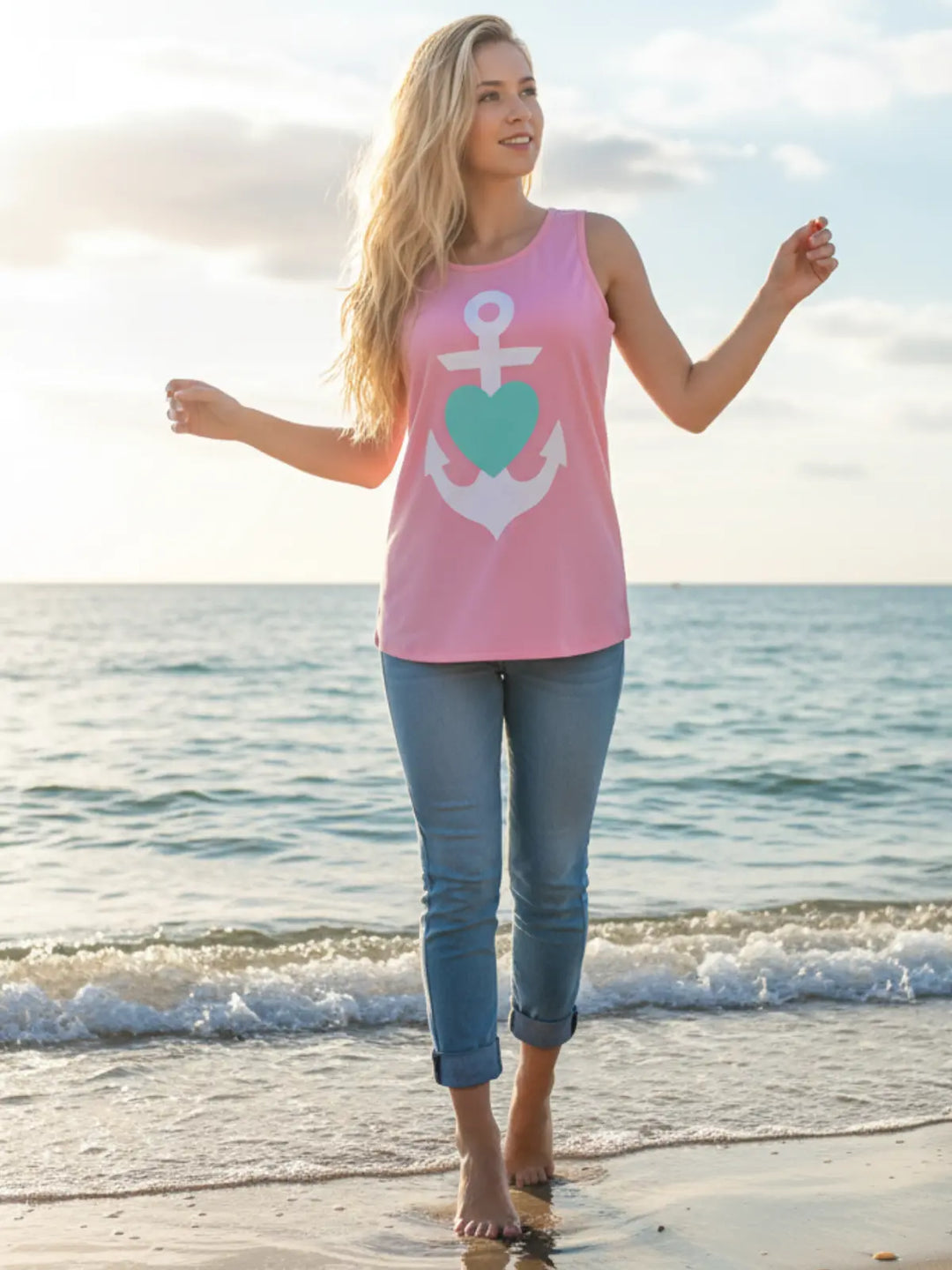 Mommy and Me Back Bow Anchor and Heart Tank Mia Belle Girls