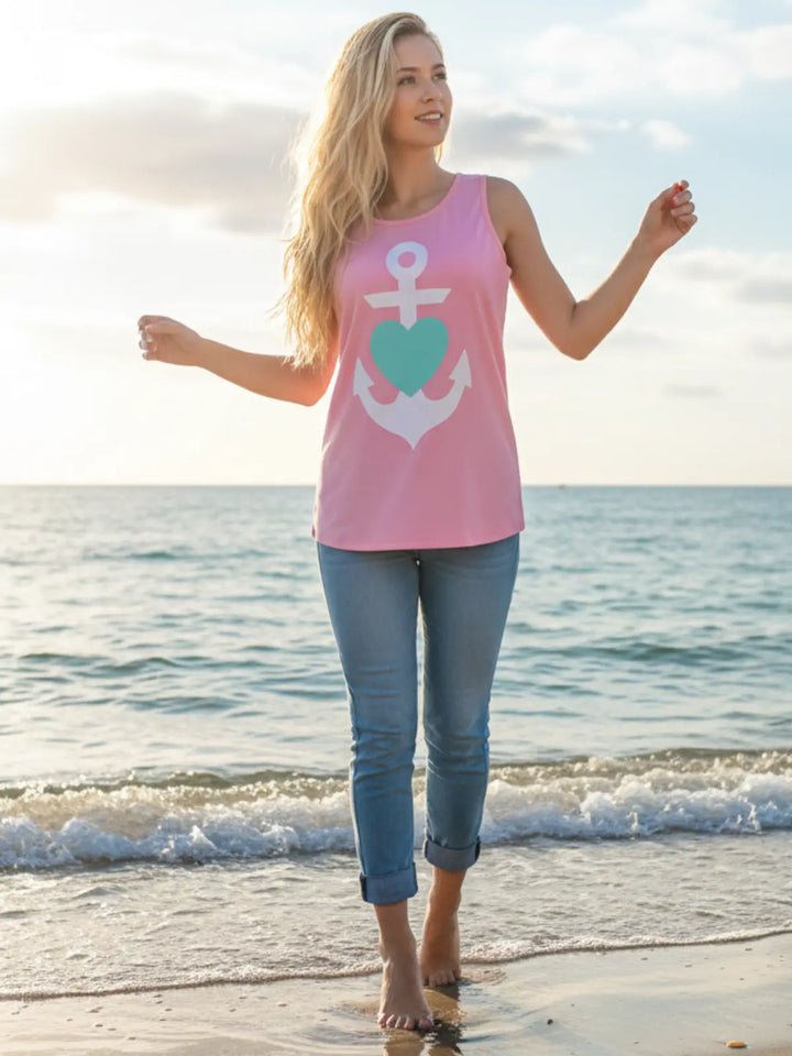 Mommy and Me Back Bow Anchor and Heart Tank Mia Belle Girls