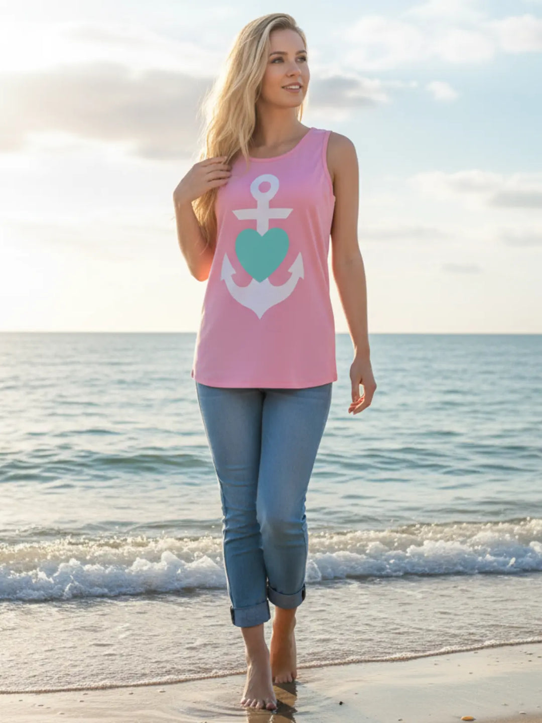 Mommy and Me Back Bow Anchor and Heart Tank Mia Belle Girls