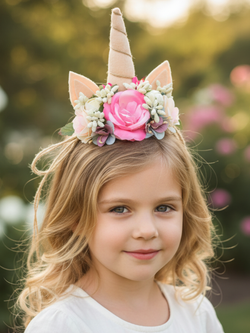 Girls Flower Unicorn Sequin Ears Headband