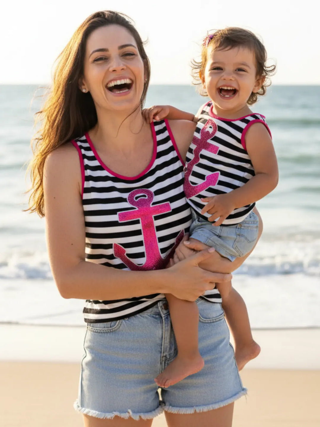 Mommy and Me Striped Sequin Anchor Tank Top Mia Belle Girls