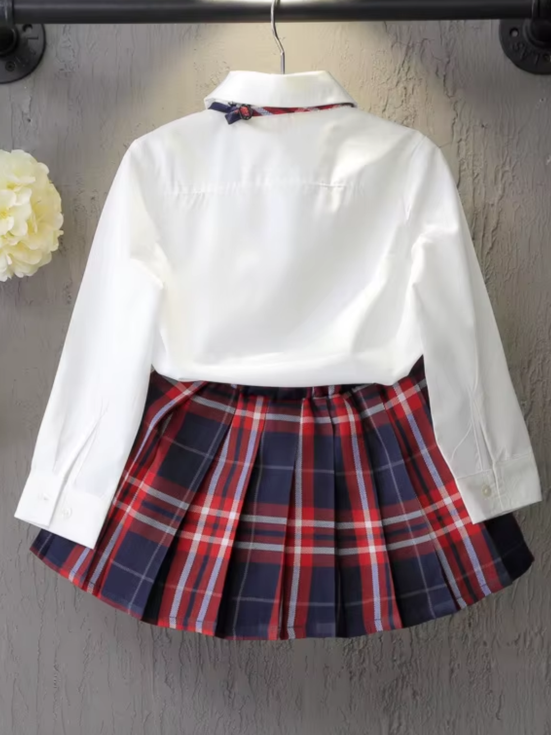 Preppy Plaid Bow Top & Pleated Skirt Set Mia Belle Girls