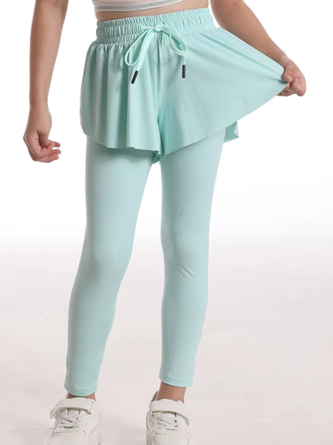 girls running leggings with skirt sporty chic outfit