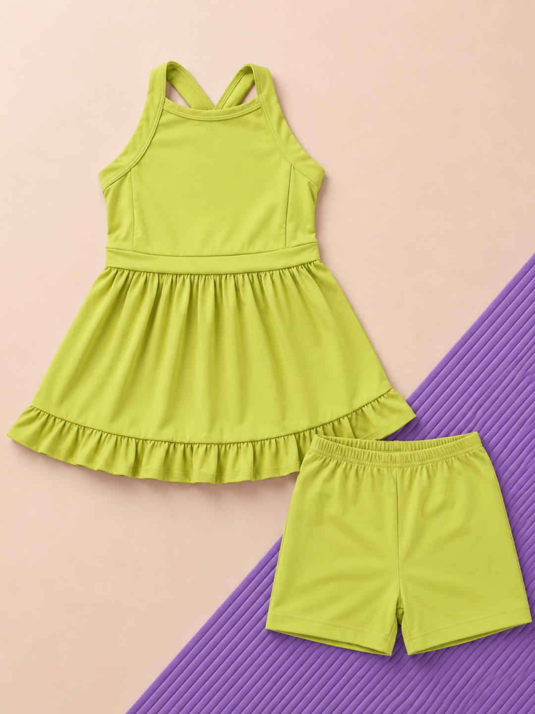 kids active dress set sleeveless with ruffle hem