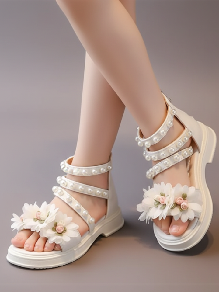 Charming Girls' Pearl-Embellished Floral Sandals By Liv and Mia Mia Belle Girls