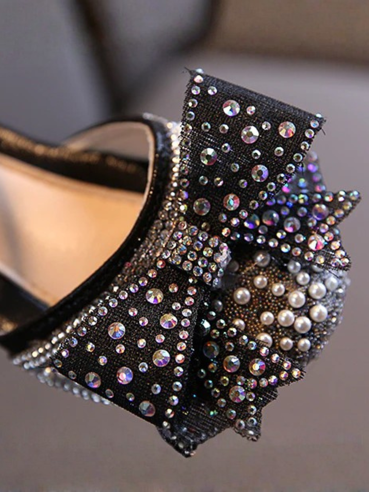 Jeweled Princess Black Ankle Strap Flats By Liv and Mia