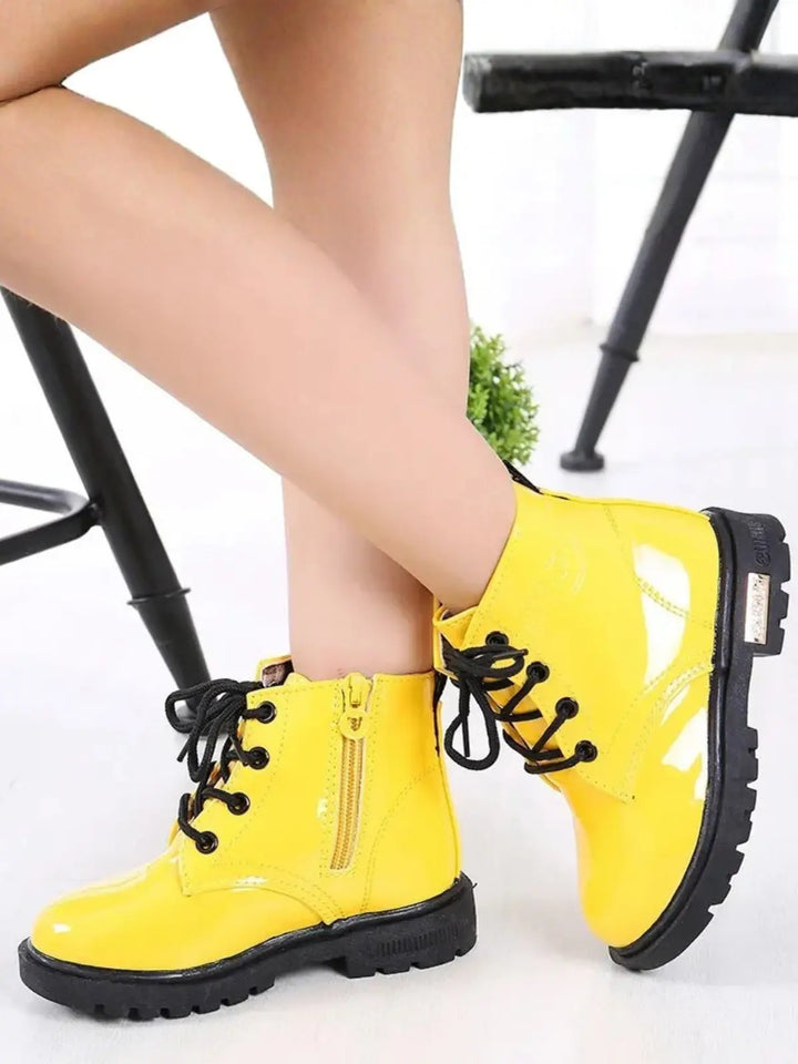Yellow Patent Synthetic Leather Boots By Liv and Mia Mia Belle Girls