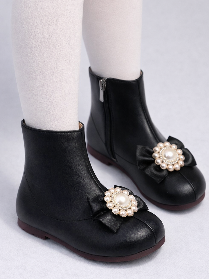 Catwalk Elegance Pearl Bow Ankle Boots By Liv and Mia Mia Belle Girls