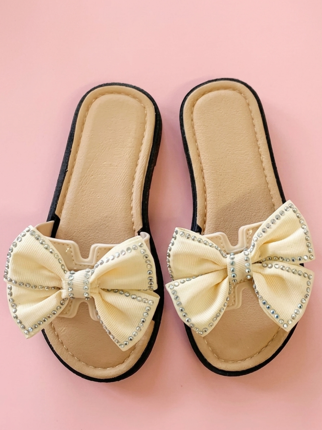 beige girls sandals bow detail slip on casual summer shoes