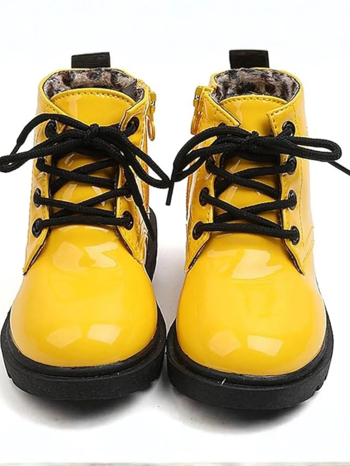 Yellow Patent Synthetic Leather Boots By Liv and Mia Mia Belle Girls