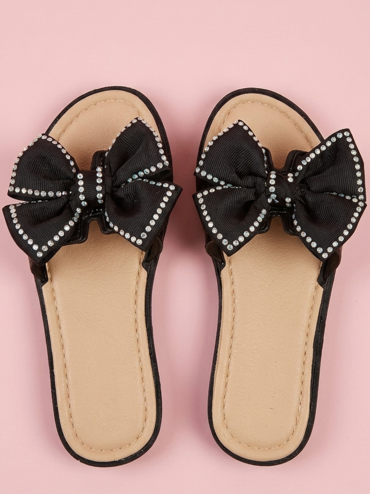 black bow sandals for girls chic summer slide shoes
