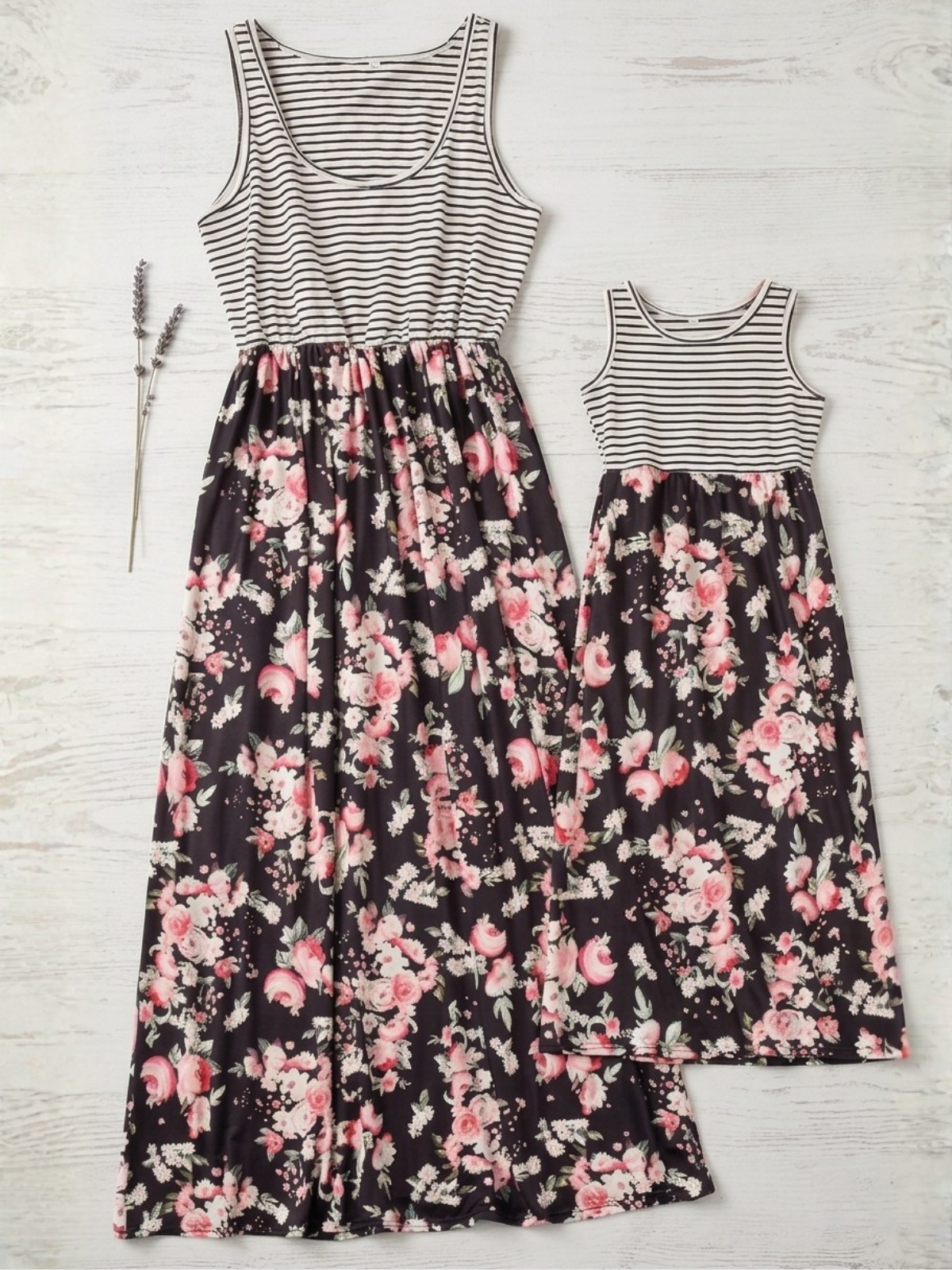 Mommy and Me Floral Besties Sleeveless Maxi Dress Black / Mom-XXL