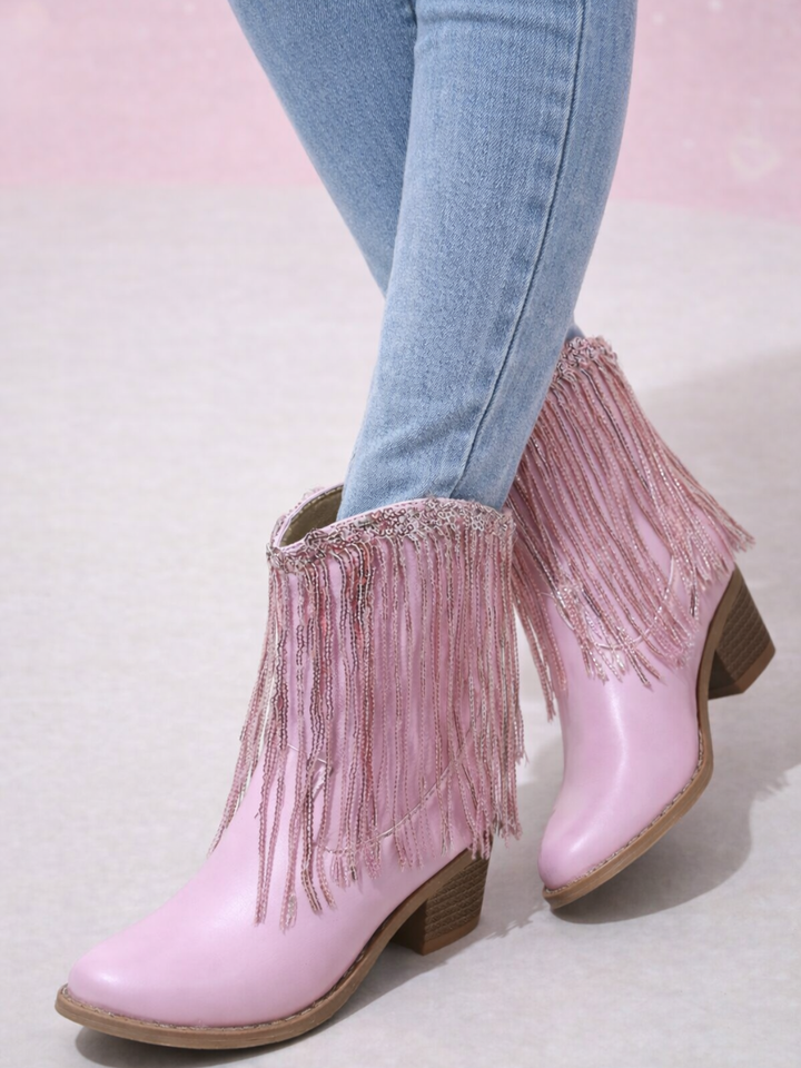 Blushing Rodeo Pink Fringe Cowboy Boots By Liv and Mia Mia Belle Girls