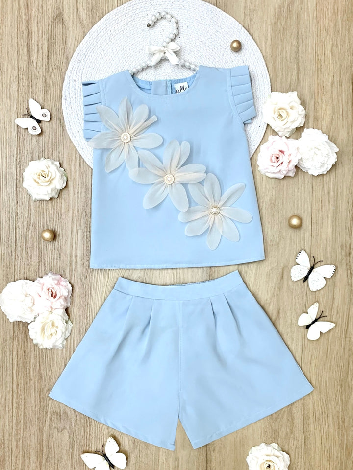 Dusty Blue Daisy Top and Short Set