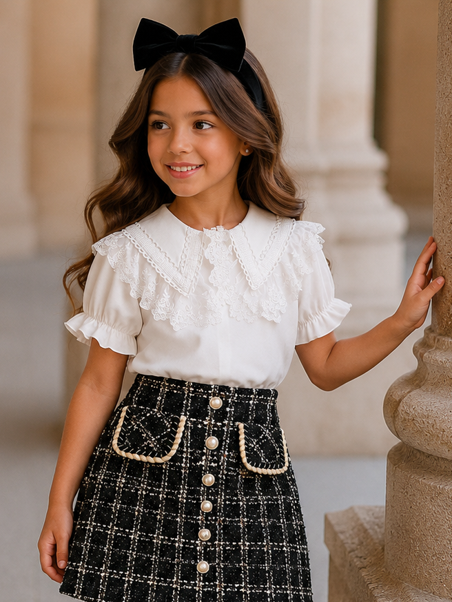 Tea Time Chic Lace Peter Pan Collar Top – Mia Belle Girls