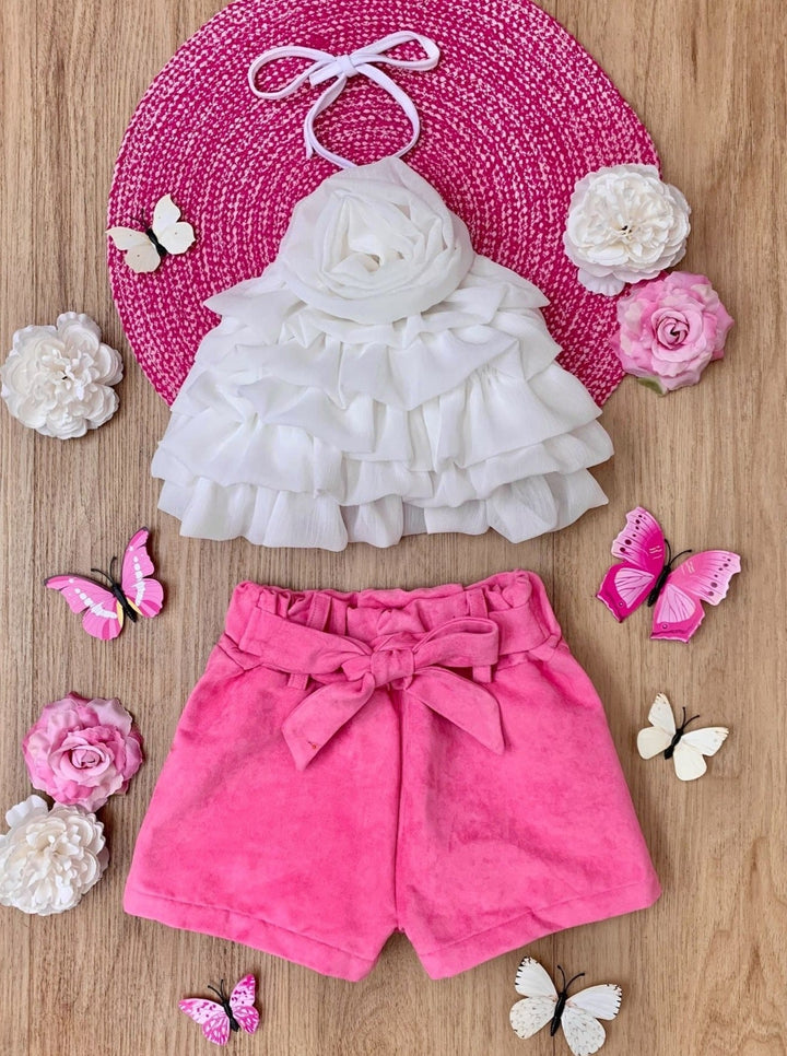 Mia Belle Girls Rosette Tiered Top & Shorts Set | Girls Fall Set